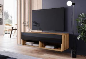 MENDES A 100 TV asztal, 100x30x32, tölgy wotan/fekete fényű, LED világítással