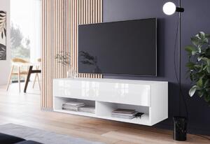 MENDES A 100 TV asztal, 100x30x32, fehér/fehér magasfényű, LED nélkül