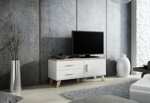 MOLITA TV asztal, 120x53,1x40, fehér/tölgy sonoma