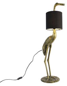 Vintage állólámpa sárgaréz szövet árnyalatú fekete - Crane bird To