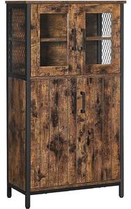 Tárolószekrény, többcélú szekrény 60 x 108 x 30 cm, rusztikus barna és fekete