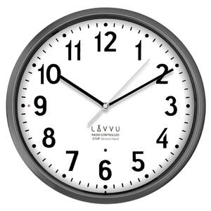 LAVVU Accurate Metallic Silver szürke rádiójel vezérlésű óra, átmérő 30 cm