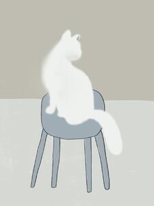 Illusztráció White feline, Little Dean, (30 x 40 cm)