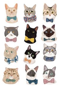 Illusztráció Cats In Bow Tie, Hanna Melin, (30 x 40 cm)