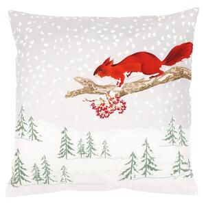 Havas táj mókussal karácsonyi motívumú párna töltettel, 45 x 45 cm