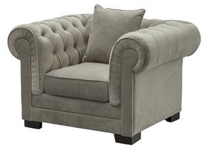 Chesterfield Classic bársony fotel világosszürke 118x96x77cm