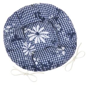 Bellatex DITA kocka virággal kerek steppeltszékpárna kék, 40 cm, 40 cm