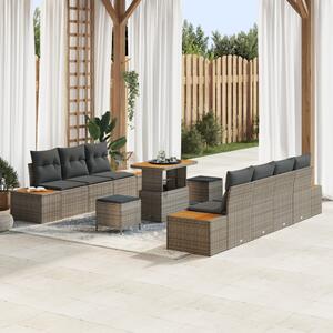 VidaXL 10 darabos kerti kanapé szett párnákkal Szürke Poly Rattan Akác, vidaXL 3 darabos kerti étkező szett párnákkal Szürke Poly Rattan Akác
