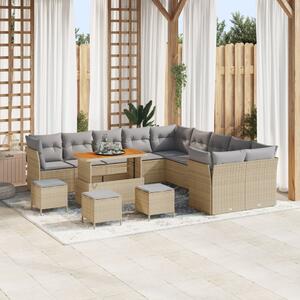 Kerti Kanapé Szett 14 pcs Beige és Világosszürke polirattan