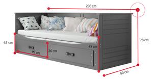 OLYMP P2 gyerekágy + ágyneműtartó + matrac + INGYEN ágyrács, 200x80, grafit