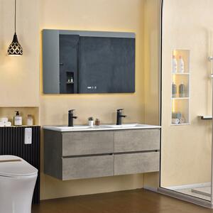 HD Hongkong Duo Loft Beton 120 komplett fürdőszoba bútor fali mosdószekrénnyel, dupla kerámia mosdóval és tükörrel