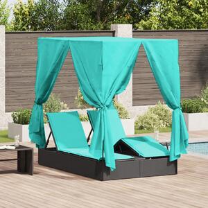 VidaXL Dupla napozóágy Állítható Türkiz 205 x 129 x 200 cm polirattan
