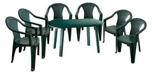 Franca 6 személyes kerti bútor szett, zöld asztallal, 6 db zöld székkel
