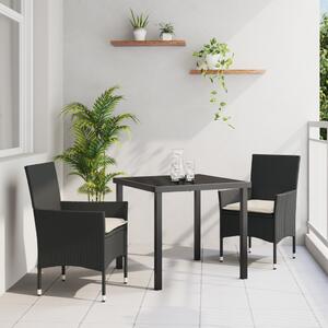 Kert étkező szett párnával 3 pcs Fekete polirattan