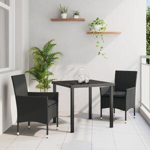 Kert étkező szett párnával 3 pcs Fekete polirattan