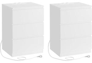 VASAGLE éjjeliszekrény 2 darabos szett, 2 hálózati aljzattal és 2 USB-porttal, fehér színben