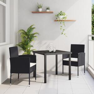 Kert étkező szett párnával 3 pcs Fekete polirattan