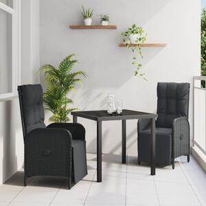 Kert étkező szett párnával 3 pcs Fekete polirattan