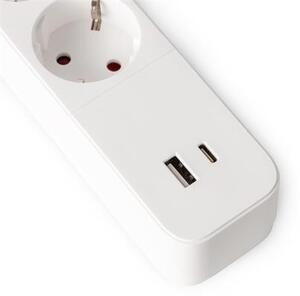 Elosztósor, 4 aljzat, 1,5 m, USB, kapcsolóval, ENTAC, fehér (ENTEL4K2U)