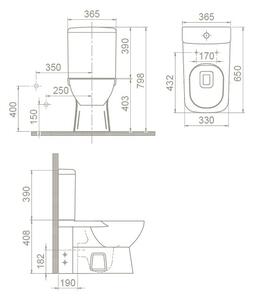 CeraStyle DURU monoblokk WC - BEÉPÍTETT bidé funkcióval -csaptelep nélkül -perem nélküli -mély öbl