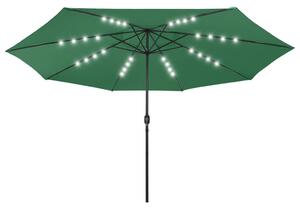 VidaXL zöld kültéri napernyő LED-fényekkel és fémrúddal 400 cm