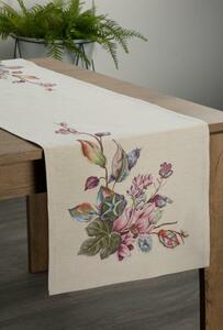 Virágmotívummal díszített gobelin asztali futó Natúr 40x100 cm +/-5%