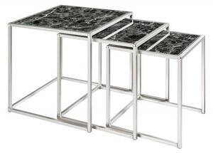 Invicta Elements Márvány Hatású Üveg Dohányzóasztal Szett Fekete Króm