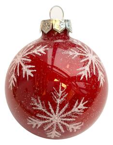 Red snowflake kézzel festett piros üveg karácsonyi gömb szett 6*7cm