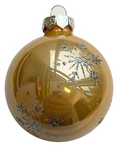 Gold snowflake pezsgőszínű kézzel festett üveg karácsonyi gömb szett 6*7cm
