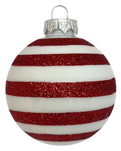 Red Glitter Stripe kézzel festett fehér-piros üveg karácsonyi gömb szett 6*7cm