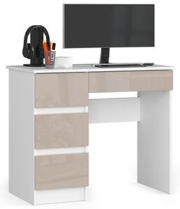 AKORD A-7 Számítógépasztal Laminált Fehér-Cappuccino Magasfényű 90 cm IP0PBIUCAPUPOLLEA
