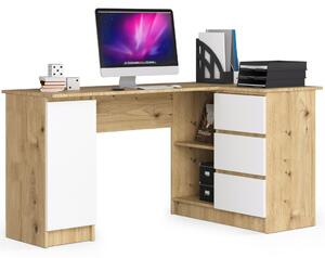 AKORD B20 Sarok Íróasztal Artisan Tölgy-Fehér 155 cm 3 Fiókos