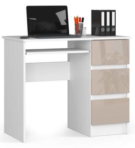 AKORD CLP A-6 Számítógépasztal Laminált Fehér-Cappuccino Magasfényű 3 Fiókos