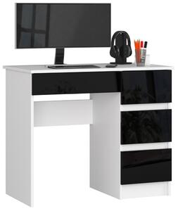 AKORD A-7 Kompakt Számítógépasztal Laminált Fehér-Fekete Magasfényű 90cm Jobbos