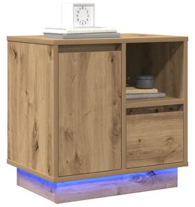 Éjjeli Asztal LED világítással, Kézműves tölgy 50x34,5x50 cm