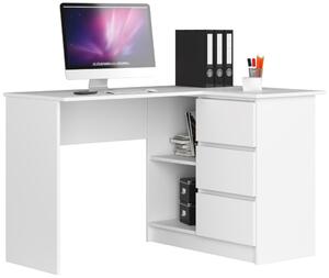 AKORD B16 Sarok Íróasztal 124 cm Fehér 3 Fiókos