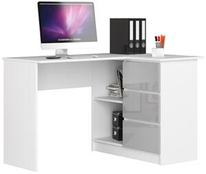 AKORD B16 Sarok Számítógépasztal 124 cm Fehér Magasfényű Metál