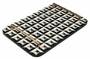 Richmond BIRTE Dekoratív Geometrikus Tálca Gyanta Fekete-Fehér Arany Fogantyúkkal