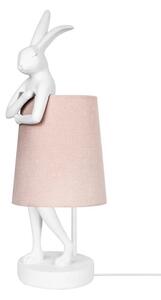 KARE Design Rabbit Asztali Lámpa Fehér Polirezin Rózsaszín Lenvászon Ernyővel 68 cm