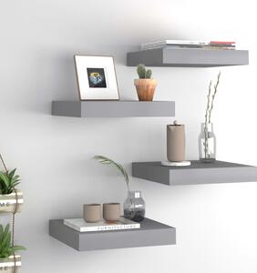 4 db szürke MDF lebegő fali polc 23 x 23,5 x 3,8 cm