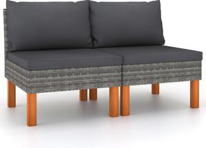 2 db polyrattan és tömör eukaliptuszfa középső kanapé
