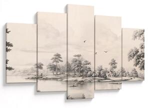Kép - Vintage tájkép rajz (150x105 cm)