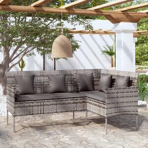 VidaXL szürke polyrattan L-alakú kanapé párnákkal