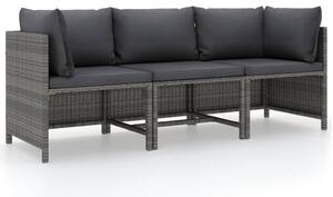 3 személyes szürke polyrattan kerti kanapé párnákkal