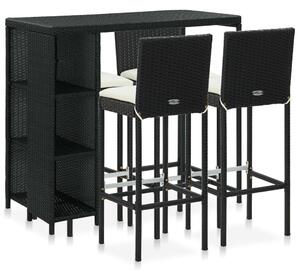 5 darabos fekete polyrattan kerti bárszett párnákkal