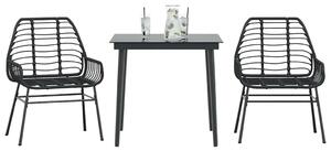 3 részes fekete polyrattan üveg kerti étkezőgarnitúra