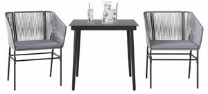3 részes szürke polyrattan üveg kerti étkezőgarnitúra párnával