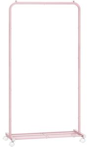 SONGMICS Görgethető Fém Ruhatartó Állvány Polccal, 74 cm, Rózsaszín