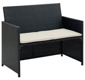 Fekete kétszemélyes polyrattan kerti kanapé párnákkal