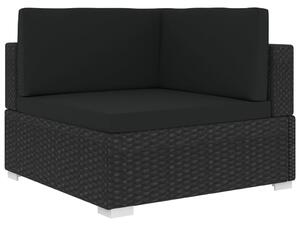 1 db fekete polyrattan moduláris sarokfotel párnákkal
